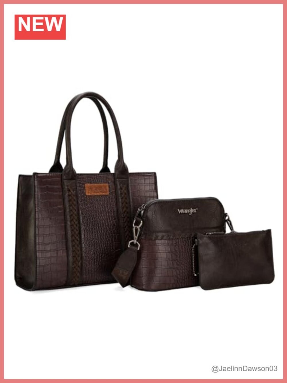 3-Piece Faux Leather Tote Crossbody & Wallet Purse Set with Guitar Strap
